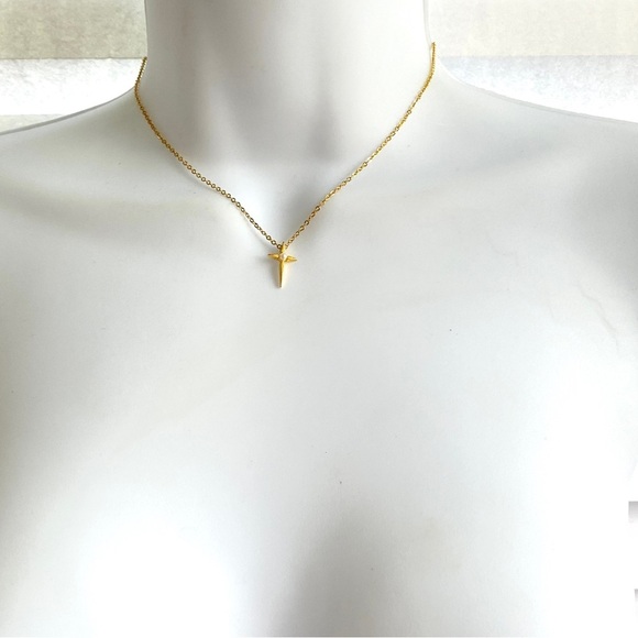Dainty Gold Christian Cross Pearl Necklace - Picture 5 of 7
